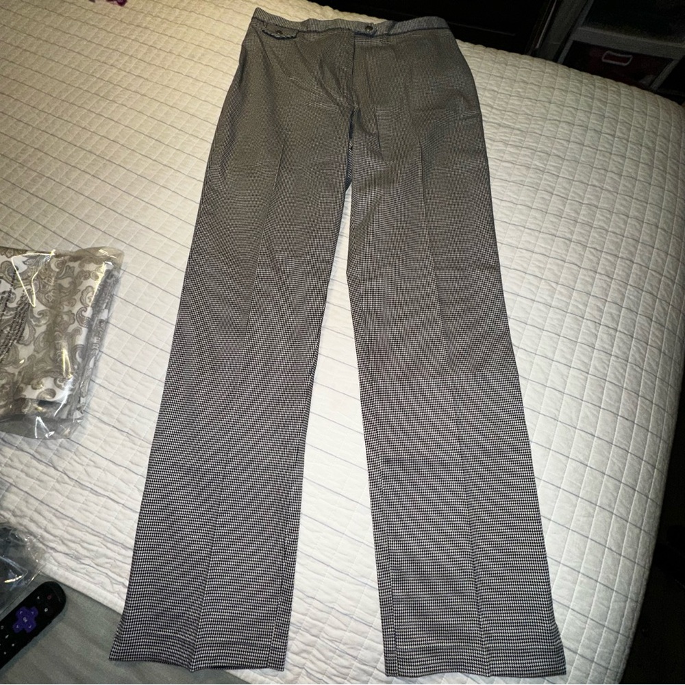 Lauren Ralph Lauren Black White Houndstooth Straight Leg Trousers Pants 12